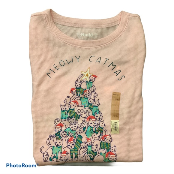 Girls Christmas Thermal Long sleeves shirt Meowy - Picture 1 of 4